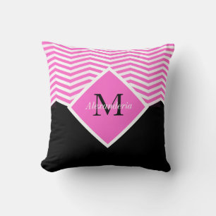 Cojín Decorativo Personalización Monograma Chevron blanco rosado Pí