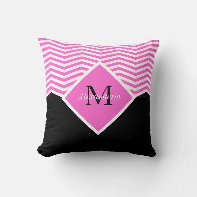 Cojín Decorativo Personalización Monograma Chevron blanco rosado Pí (Anverso)