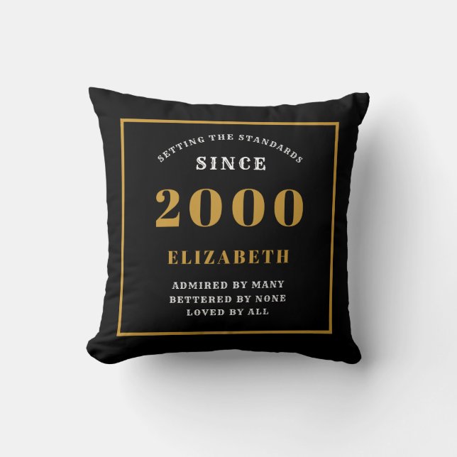 Cojín Decorativo Personalizado 21º cumpleaños Moda elegante negro (Anverso)
