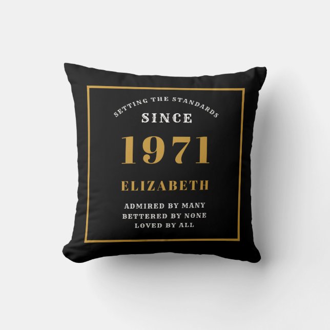 Cojín Decorativo Personalizado 50 cumpleaños 1971 Moda elegante neg (Anverso)