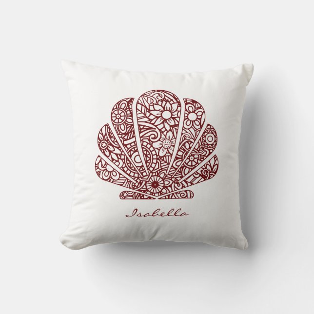 Cojín Decorativo Personalizado acuarela Seashell Mandala Blanco Roj (Anverso)