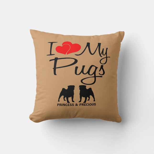 Cojín Decorativo Personalizado Amo Mis Dos Pugs (Anverso)