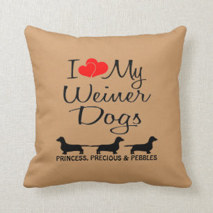 Cojín Decorativo Personalizado Amo Mis Tres Perros Weiner