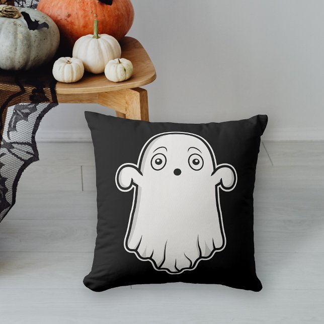 Cojín Decorativo Personalizado asustado Fantasma Halloween Blanco Y (Cute design for the Halloween season.)