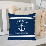 Cojín Decorativo Personalizado azul de la Marina Náutica Casa del L<br><div class="desc">La almohada de lino náutica "Lake House" está decorada con un ancla de barco de estilo costero y un diseño de rayas. Personalice el texto del personalizado con un apellido familiar casa lacustre (u otro título) con el año establecido. Combinación clásica de colores azul marino y blanco. Tejidos de almohadas...</div>