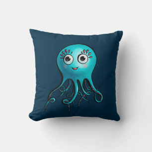 Cojín Decorativo Personalizado azul de pulpo lindo animal