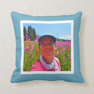 Cojín Decorativo PERSONALIZADO azul sólido MONOGRAM, añadir foto en