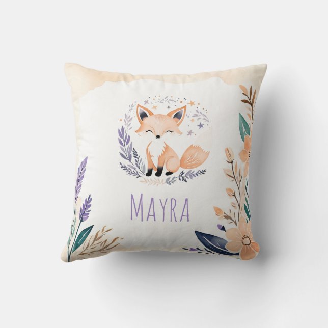 Cojín Decorativo Personalizado Baby Fox Pillow Boho Diseño Floral - (Reverso)