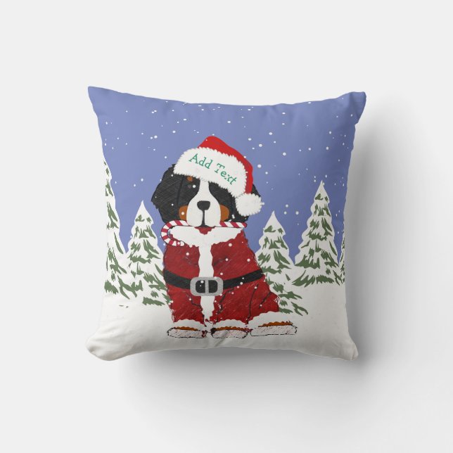 Cojín Decorativo Personalizado Bernese Mountain Dog Santa Paws (Anverso)