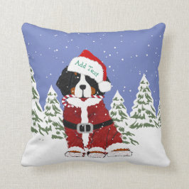 Cojín Decorativo Personalizado Bernese Mountain Dog Santa Paws