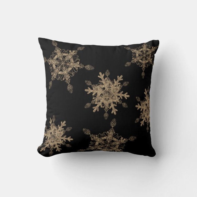 Cojín Decorativo Personalizado Black Elegant Golden Snow Flakes (Anverso)
