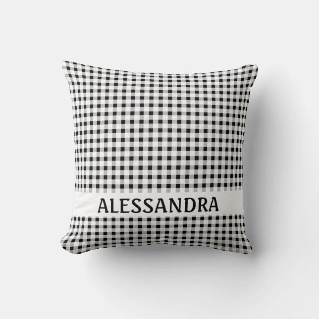 Cojín Decorativo Personalizado Black Gingham Print Pillow Farmhouse (Anverso)