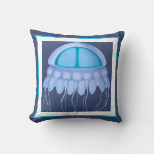 Cojín Decorativo Personalizado Blue Jellyfish marina costera modern