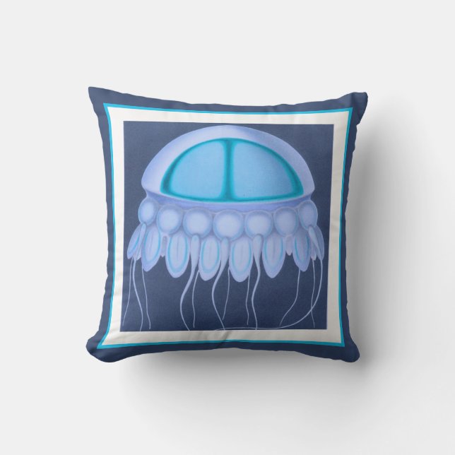 Cojín Decorativo Personalizado Blue Jellyfish marina costera modern (Anverso)