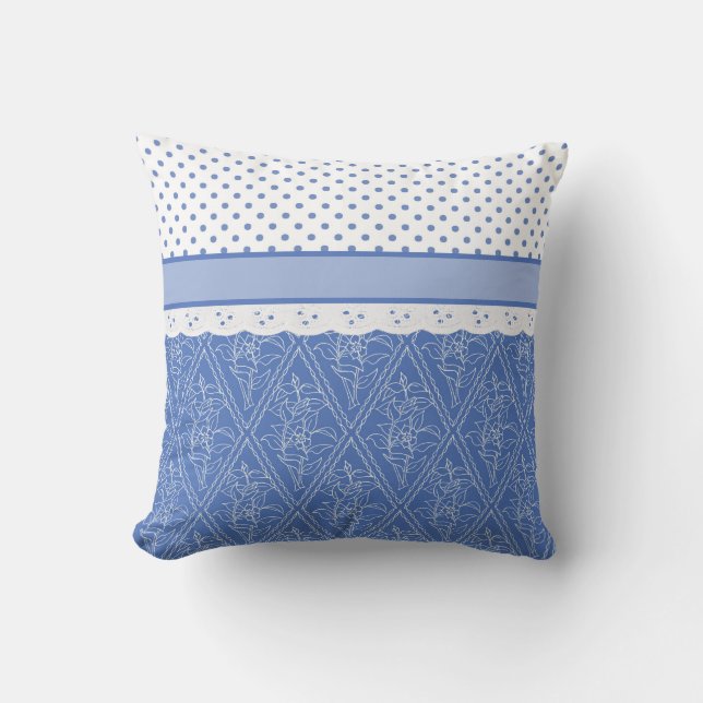 Cojín Decorativo Personalizado Blue Periwinkles Polka Dots Faux Lac (Anverso)