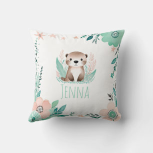 Cojín Decorativo Personalizado Boho Baby Otter Pillow Pastel Verde