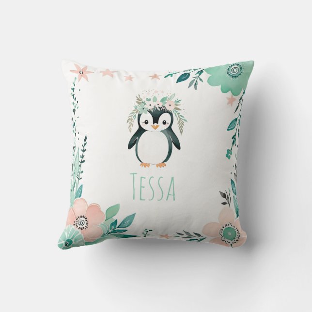 Cojín Decorativo Personalizado Boho Baby Pingüino Pillow Pastel Ver (Reverso)