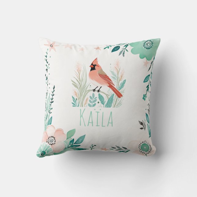 Cojín Decorativo Personalizado Boho Cardenal Norte Pillow Pastel Ve (Reverso)