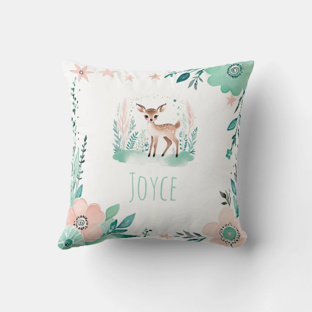 Cojín Decorativo Personalizado Boho Cute Fawn Pillow Pastel Verde (Reverso)