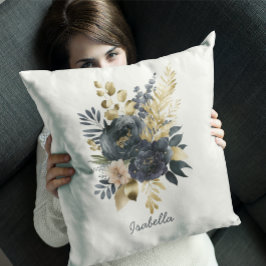 Cojín Decorativo Personalizado Bonito acuarela Black Gold Floral