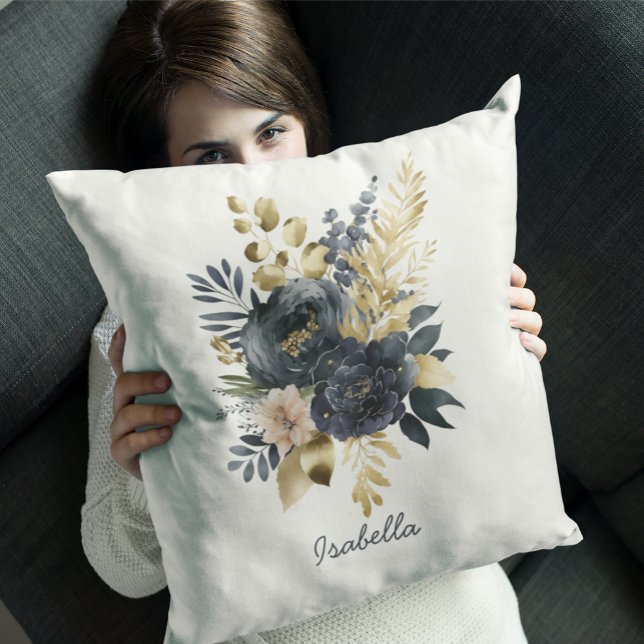 Cojín Decorativo Personalizado Bonito acuarela Black Gold Floral (Subido por el creador)
