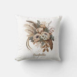 Cojín Decorativo Personalizado Bonito acuarela Boho Beige Floral