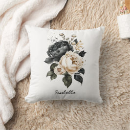 Cojín Decorativo Personalizado Bonito acuarela Floral negra