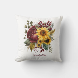 Cojín Decorativo Personalizado Bonito acuarela girasol Borgoña Flor