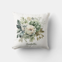 Cojín Decorativo Personalizado Bonito acuarela Sage Verde Marfil Fl