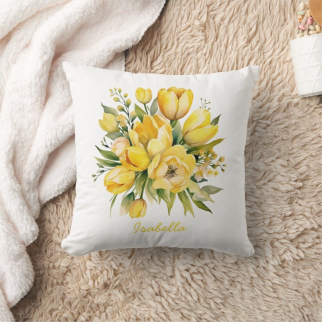 Cojín Decorativo Personalizado Bonito acuarela Tulipán amarillo Flo (Manta)