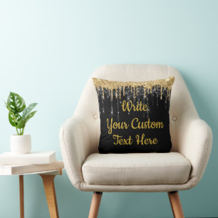 Cojín Decorativo Personalizado Brillante Bonito Negro y Dorado