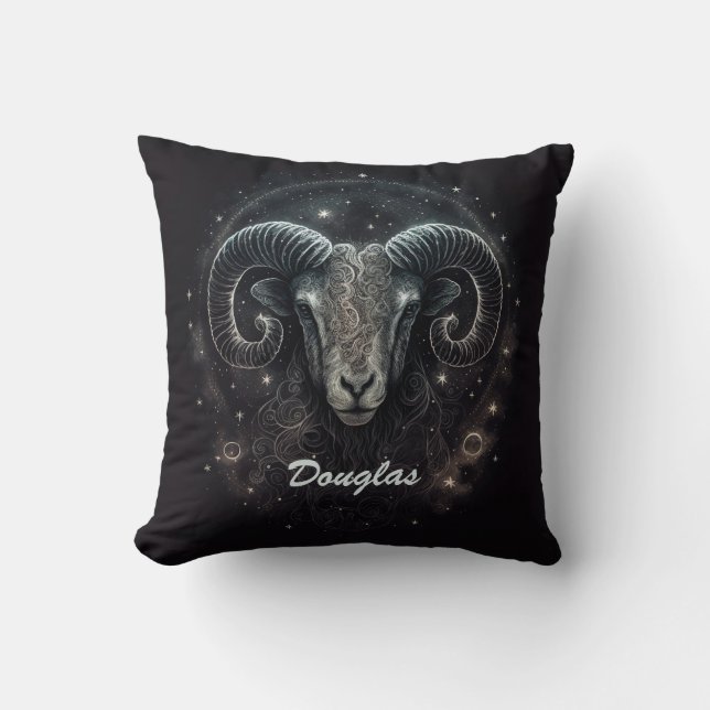 Cojín Decorativo Personalizado Capricornio Rótulo Zodiac Negro (Anverso)
