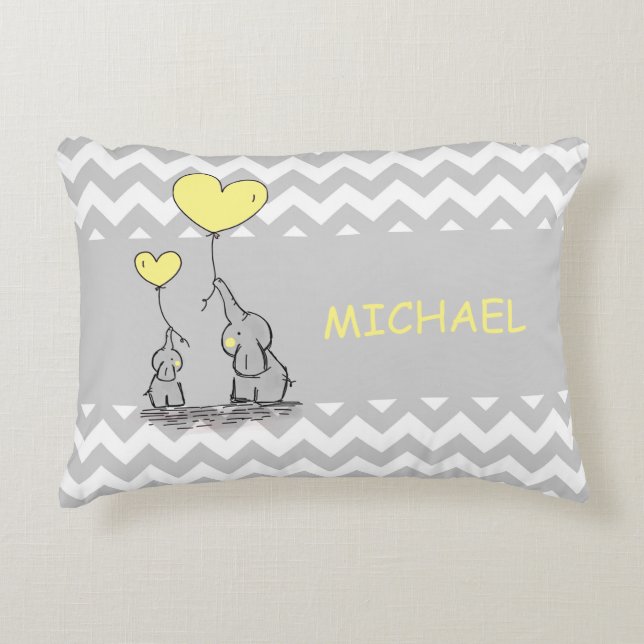 Cojín Decorativo Personalizado Chevron Gris corazón de elefante ama (Anverso)
