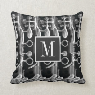 Cojín Decorativo Personalizado Clarinet Monograma Blanco Negro Foto
