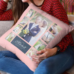 Cojín Decorativo Personalizado Color Elegante Guión Sr. y Sra. Coll<br><div class="desc">almohada de collage de fotos con 9 fotos dispuestas en una cuadrícula en la parte delantera y trasera, lo que hace 18 fotos en total que se pueden reemplazar con fotos propias que muestran el nombre de tu familia en un guión elegante. Este versátil diseño de almohadas también tiene colores...</div>