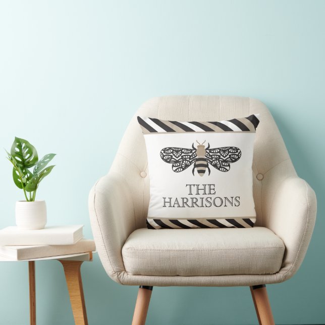 Cojín decorativo personalizado con rayas de abeja  (Silla)