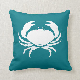 Cojín Decorativo Personalizado CRAB WHITE sobre azul verde azulado 