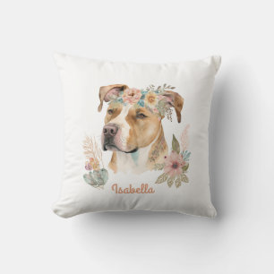 Cojín Decorativo Personalizado Cute acuarela Floral Boho Pitbull Do