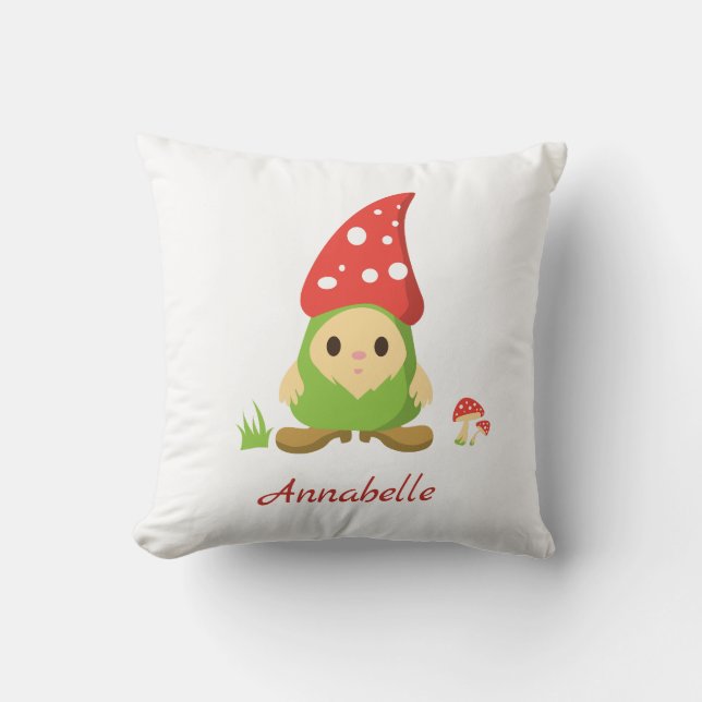 Cojín Decorativo Personalizado Cute Gnome Mushroom Niñera (Anverso)