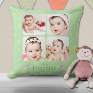 Cojín Decorativo Personalizado Cute Green Baby Name Photo