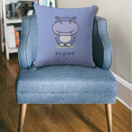Cojín Decorativo Personalizado Cute Hippo Blue Pillow
