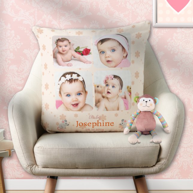 Cojín Decorativo Personalizado Cute Soft Peach Baby Name Photo (Subido por el creador)