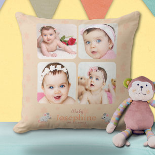 Cojín Decorativo Personalizado Cute Soft Peach Baby Name Photo