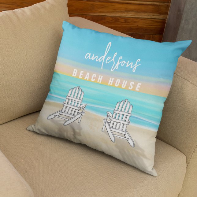 Cojín Decorativo Personalizado de acuarela de Coastal Beach House (Subido por el creador)