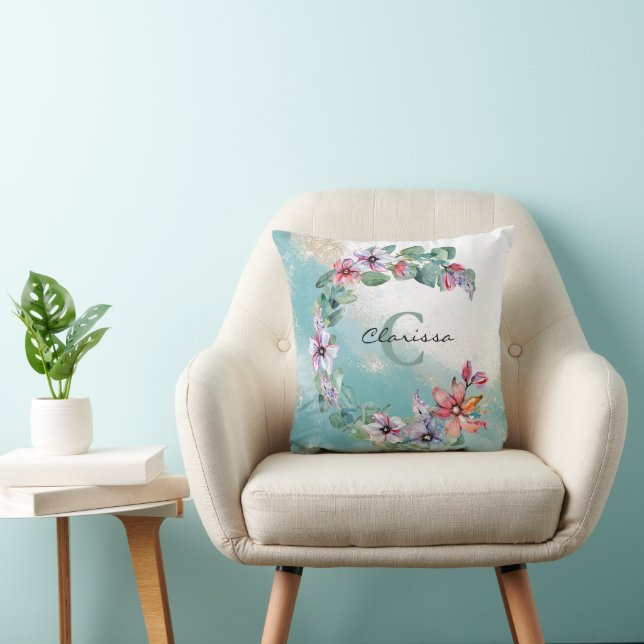 Cojín decorativo personalizado de acuarela floral (Silla)