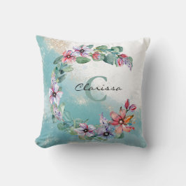 Cojín decorativo personalizado de acuarela floral