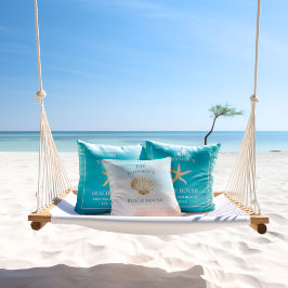 Cojín Decorativo Personalizado de agua marina Monograma Beach House