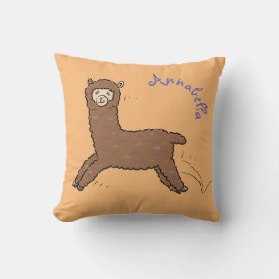 Cojín Decorativo Personalizado de alpaca marrón feliz
