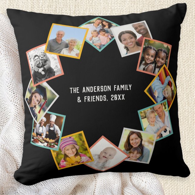 Cojín Decorativo Personalizado de amigos de familia Collage Gallery (Create your own throw pillow, featuring photos of your family and friends, with text of your choice)