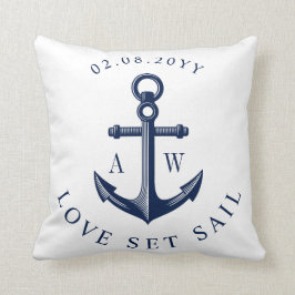 Cojín Decorativo Personalizado de ancla náutica Monogramas Blanco